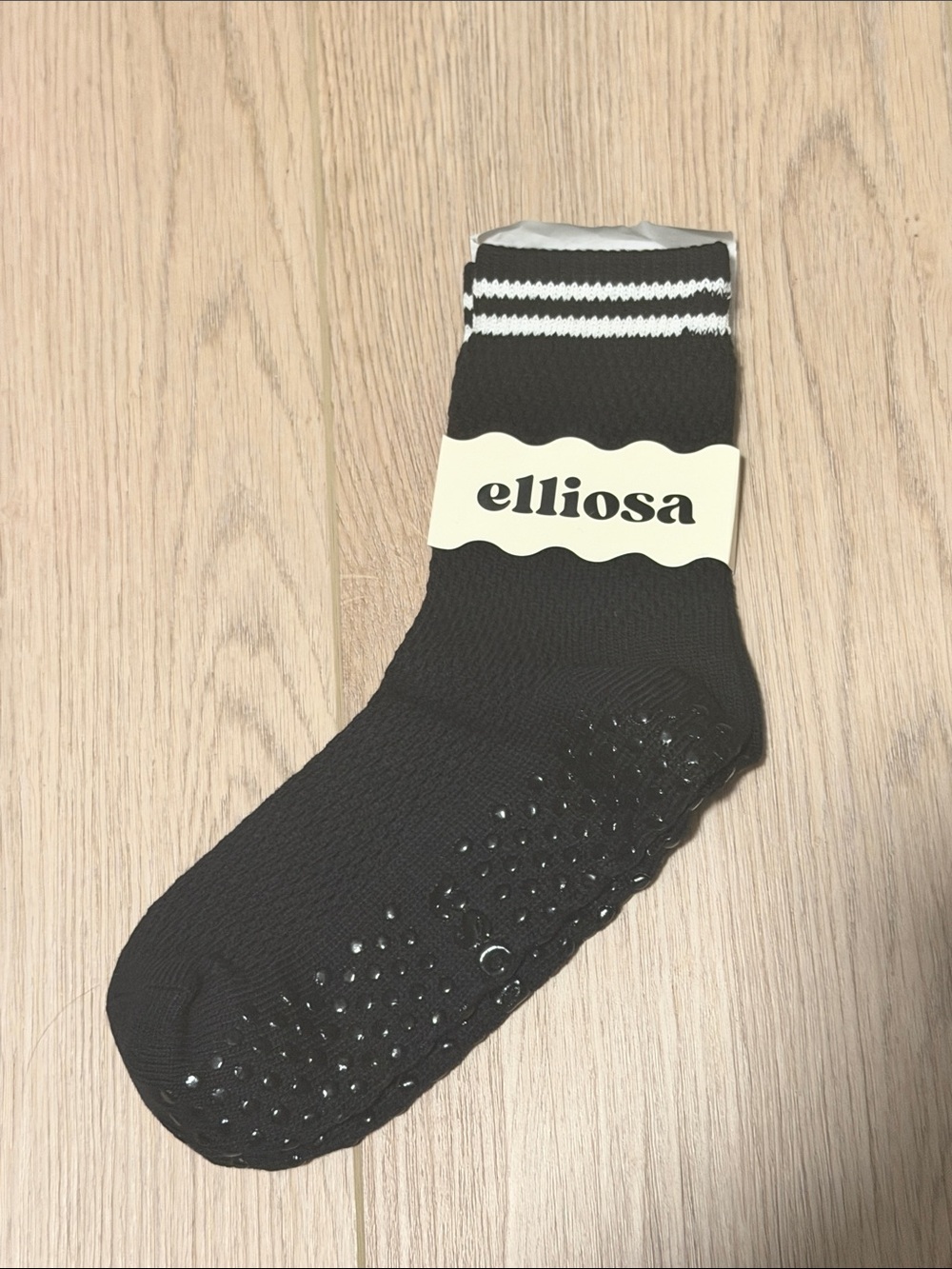 Elliosa Black Grip Socks with White Stripe